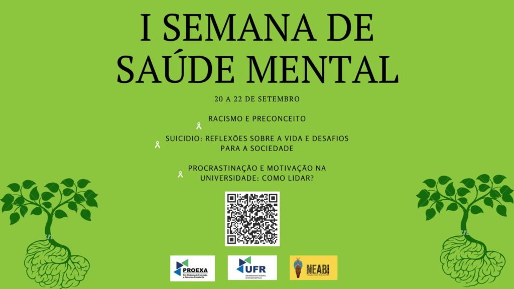 Carta de divulgação da I semana de Saúde Mental, com QRcode para inscrição do evento
