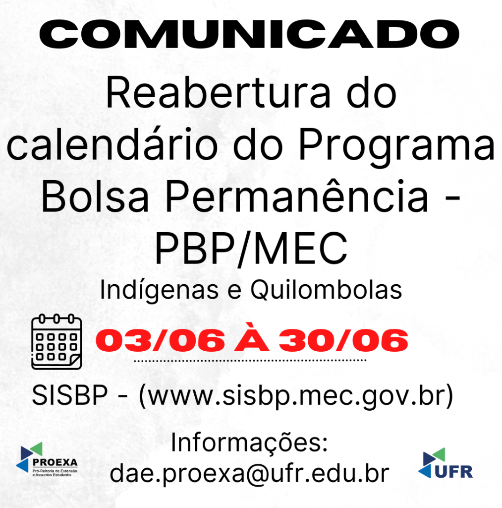 Cartaz comunicando a a nova data para se candidatar ao PBP/MEC. Período 03/06 à 30/06.